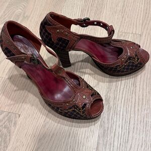 Brown and Black Peep-Toe Heels